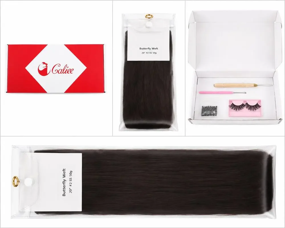 Caliee Butterfly Weft Human Hair Extensions 20 in #2 Darkest Brown 50g